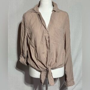 Thread & Supply Smoke Rose Color Tie Front Blouse with Notched Collar Size Large